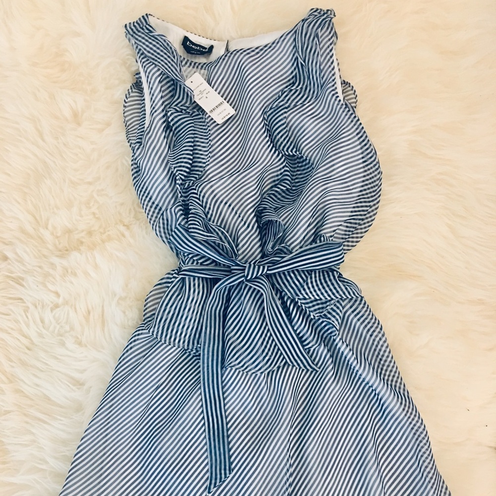 Bebe baby blue ruffle stripe dress. NWT
